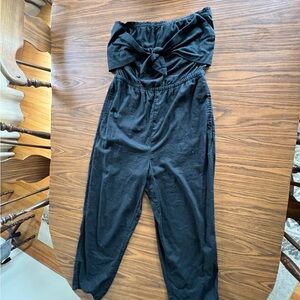 Aerie Black Strapless Jumpsuit with Ruched Waist